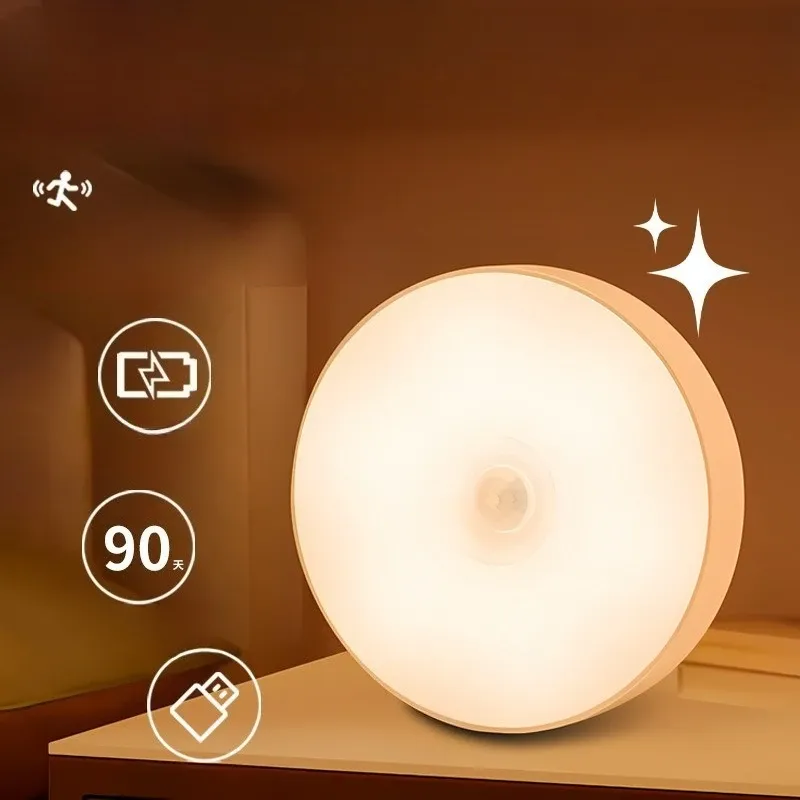 Lampe LED rechargeable par USB avec détecteur de mouvement, magnétique, sans fil, lumière blanche chaude sans scintillement pour placard, lit, armoire 3