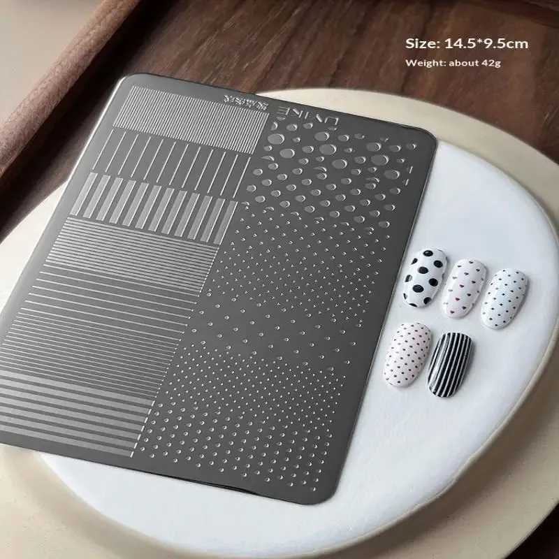 Plaques de stamping en acier inoxydable pour ongles, motifs rayures, ondulations et points, pochoir de transfert nail art, outil de manucure DIY 2