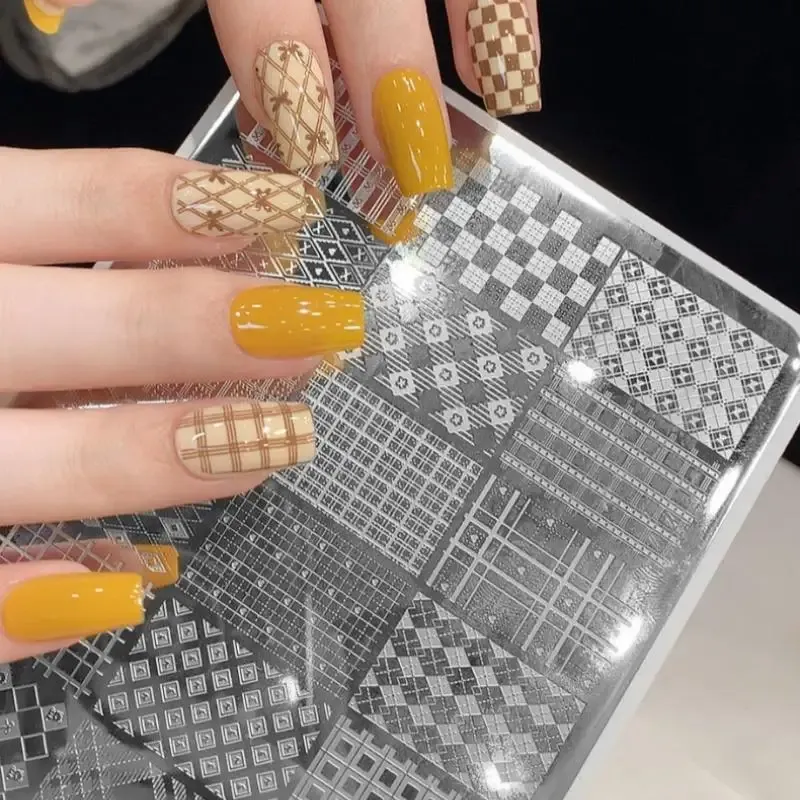 Plaques de stamping en acier inoxydable pour ongles, motifs rayures, ondulations et points, pochoir de transfert nail art, outil de manucure DIY 6