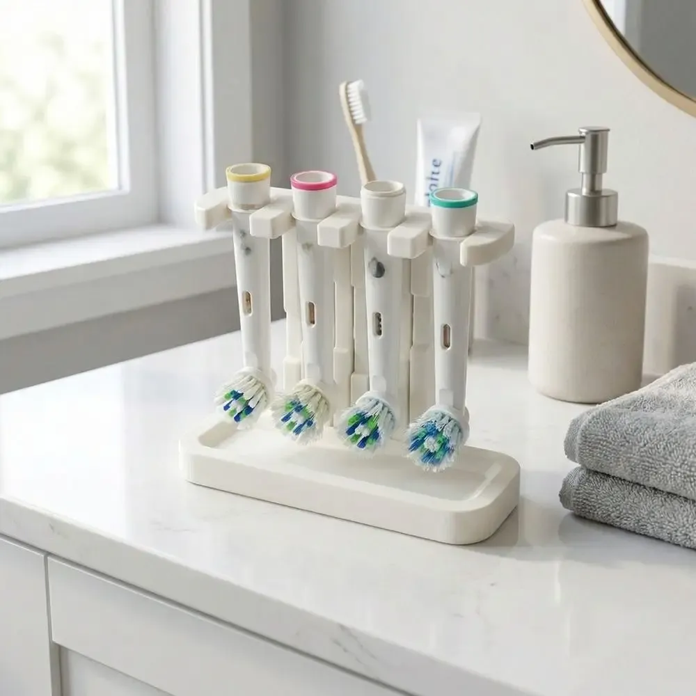 Support de brosse à dents 4 emplacements en plastique, à poser au sol, avec plateau de drainage 2
