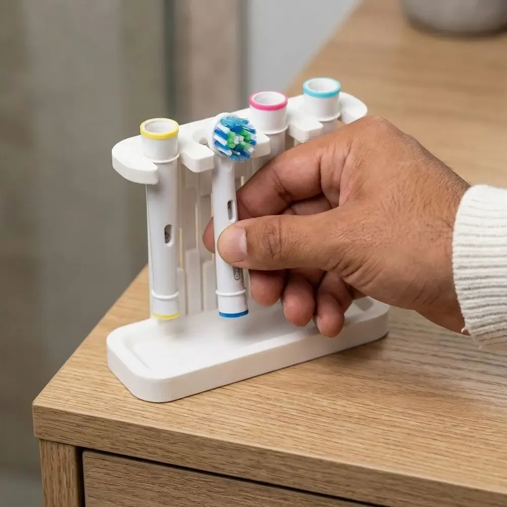 Support de brosse à dents 4 emplacements en plastique, à poser au sol, avec plateau de drainage