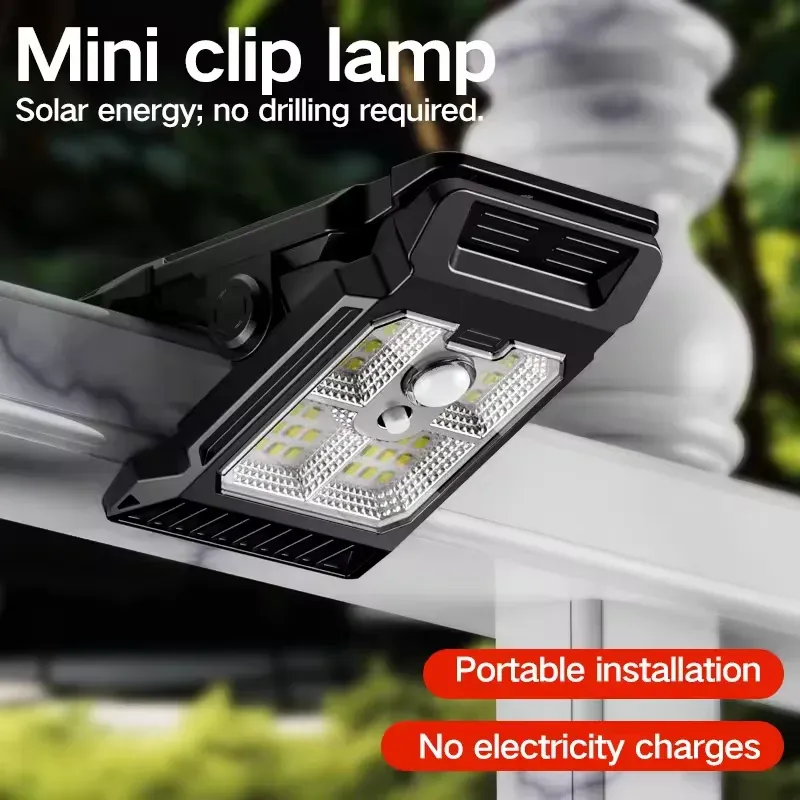 Lampe solaire de jardin à détection de présence humaine, à pince pour extérieur 2