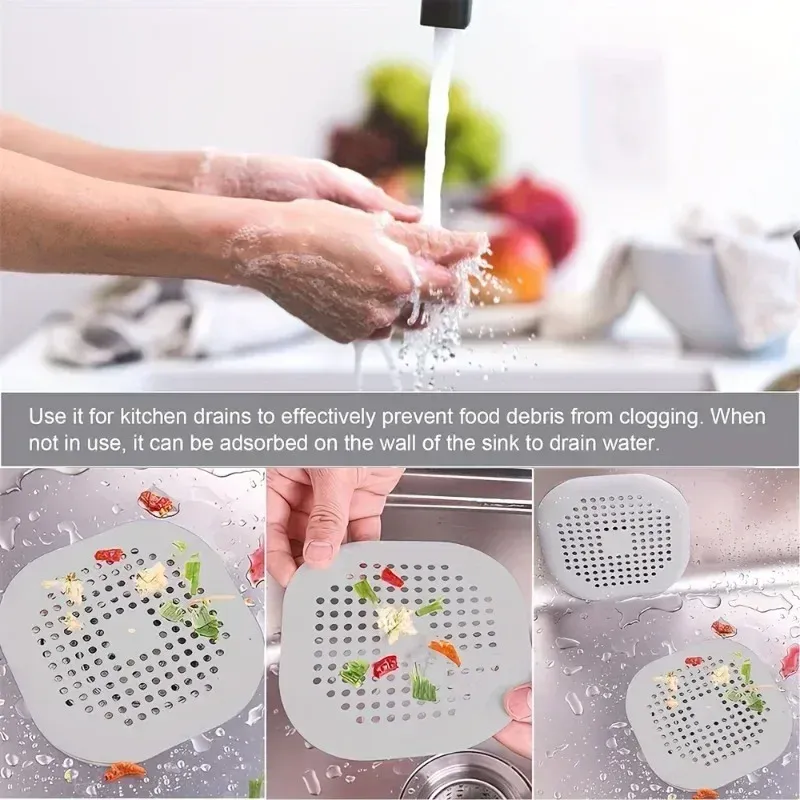 Lot de 2 crépines anti-cheveux pour douche et lavabo, bouchons anti-odeurs réutilisables, installation facile 2