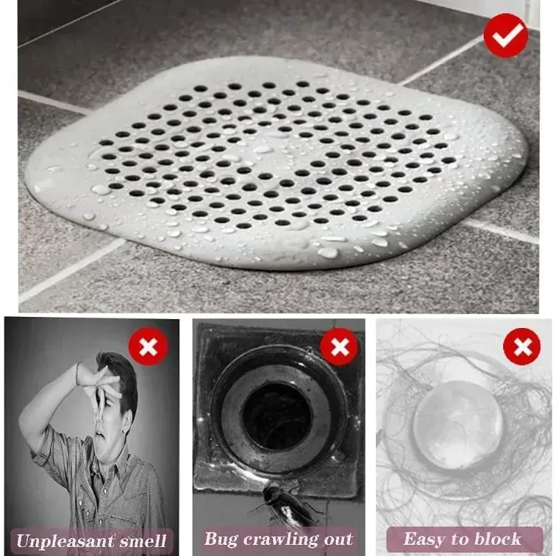 Lot de 2 crépines anti-cheveux pour douche et lavabo, bouchons anti-odeurs réutilisables, installation facile 4