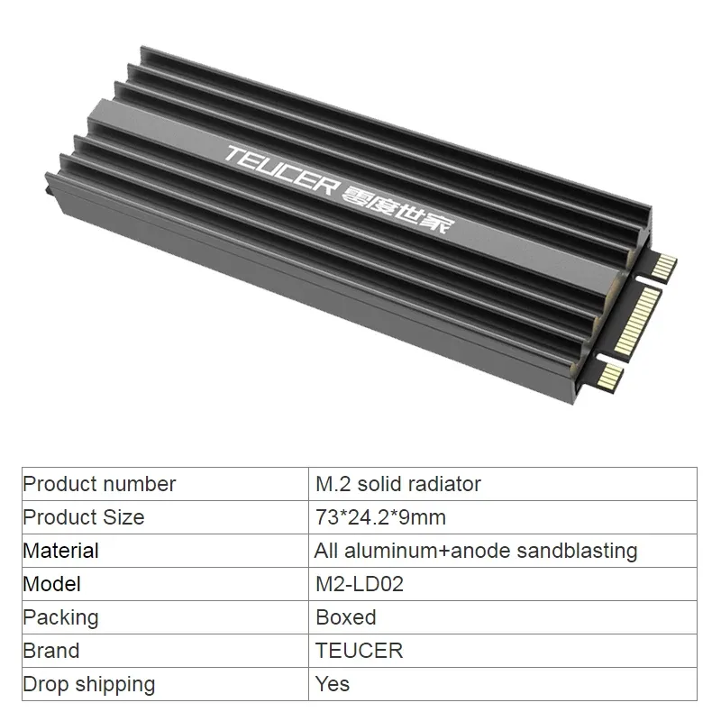 Dissipateur thermique en aluminium pour SSD M.2 NVMe 2280, avec pad thermique, épaisseur 9 mm, compatible PS5 3