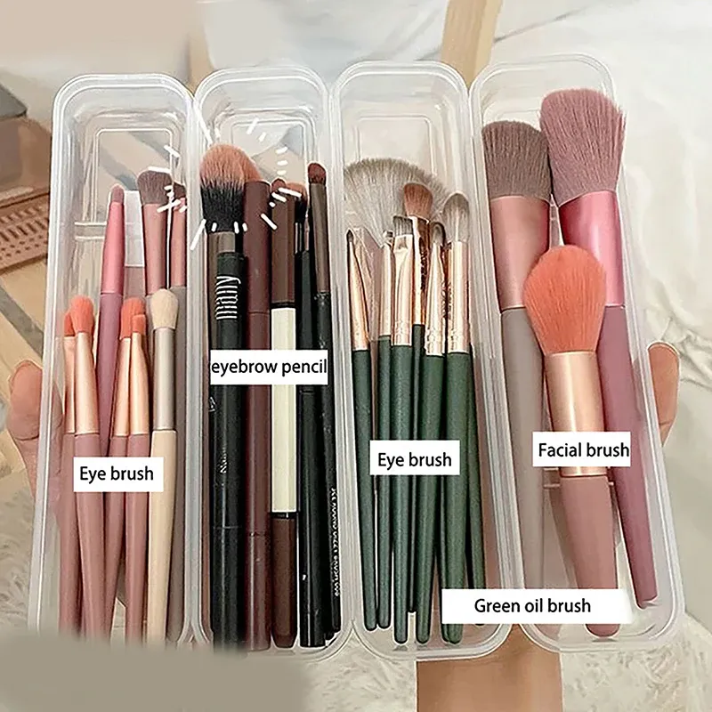 Organisateur de pinceaux de maquillage transparent avec couvercle, porte-crayons à sourcils portable pour femmes, organisateur de rangement cosmétique 2