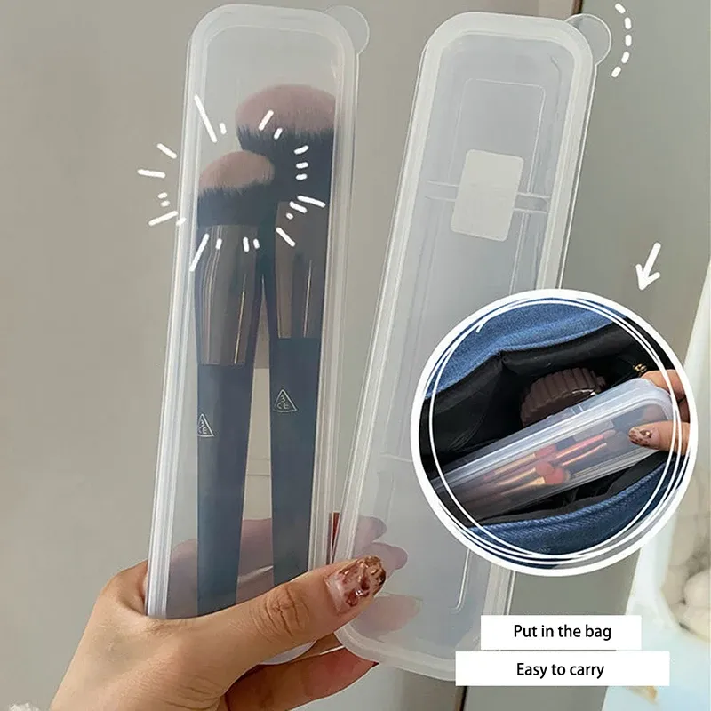 Organisateur de pinceaux de maquillage transparent avec couvercle, porte-crayons à sourcils portable pour femmes, organisateur de rangement cosmétique 3