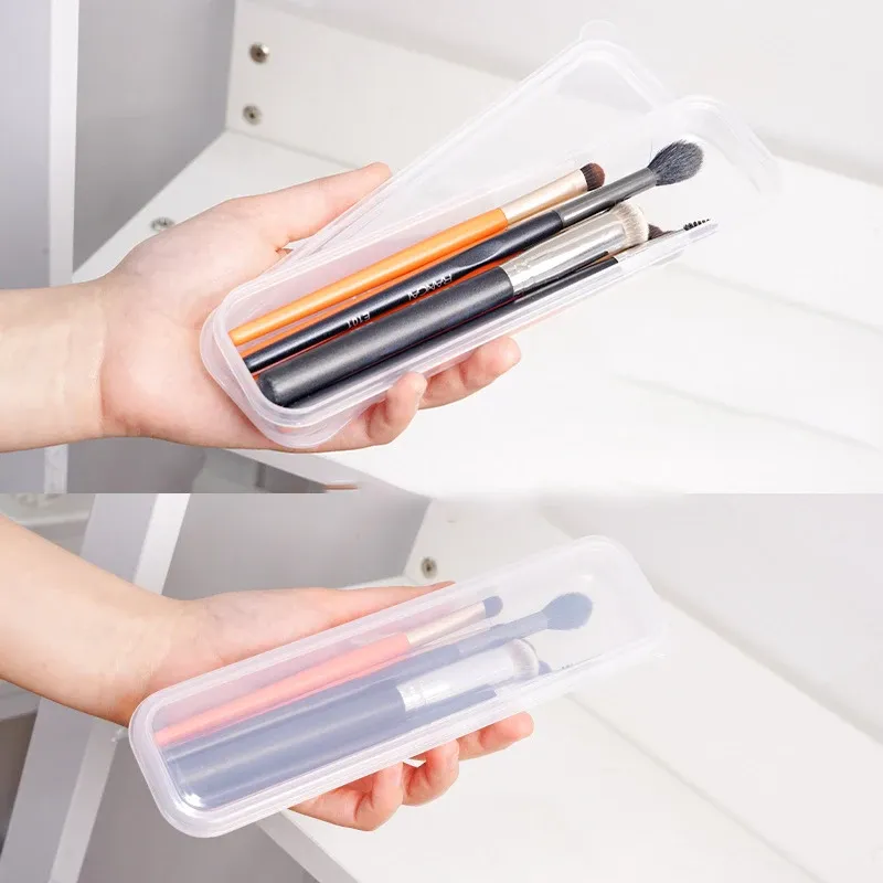 Organisateur de pinceaux de maquillage transparent avec couvercle, porte-crayons à sourcils portable pour femmes, organisateur de rangement cosmétique 5