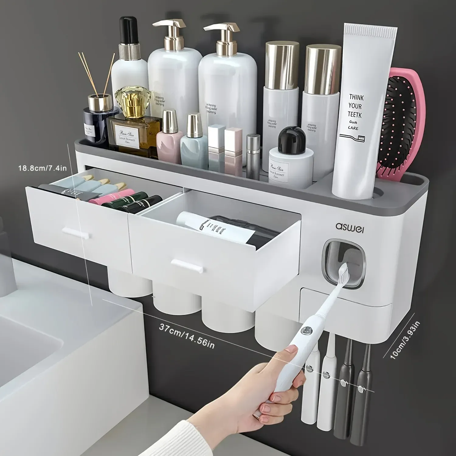 Porte-brosses à dents mural sans perçage – Organisateur 2 en 1 avec presse-dentifrice et support de rangement 8