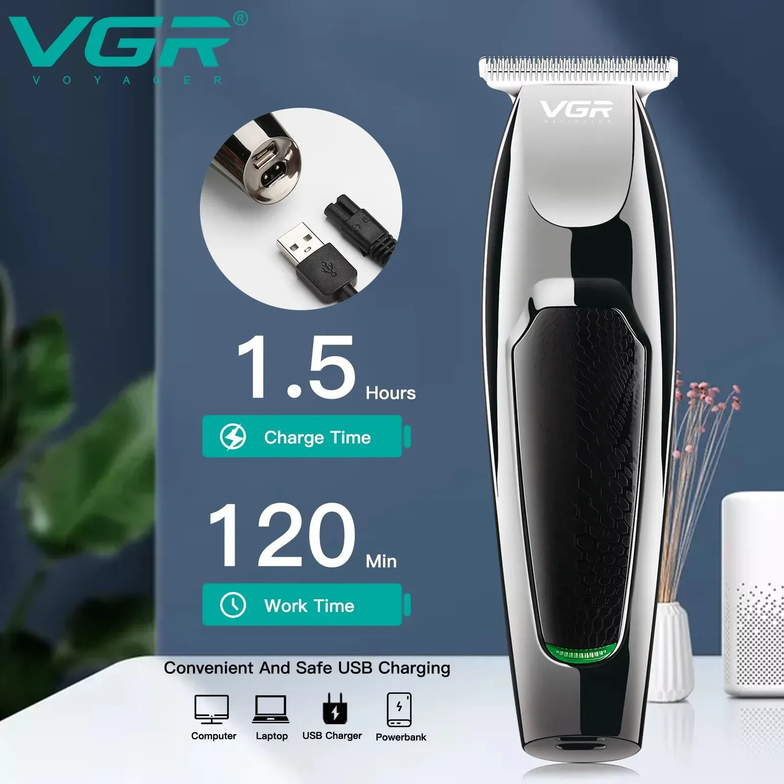 Tondeuse à cheveux professionnelle pour hommes, rechargeable, coupe de précision 5