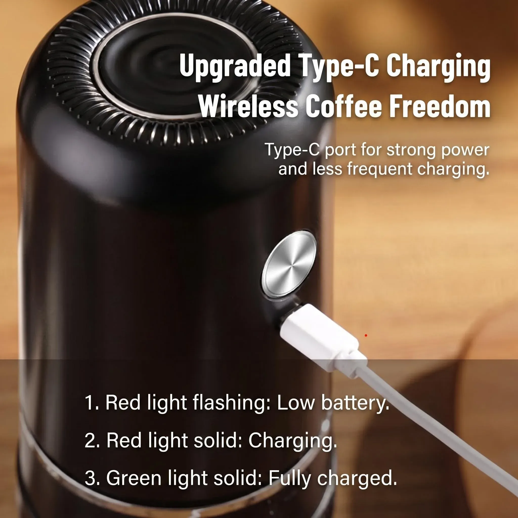Moulin à café électrique portable rechargeable, moulin externe à mouture réglable pour expresso et café filtre 2