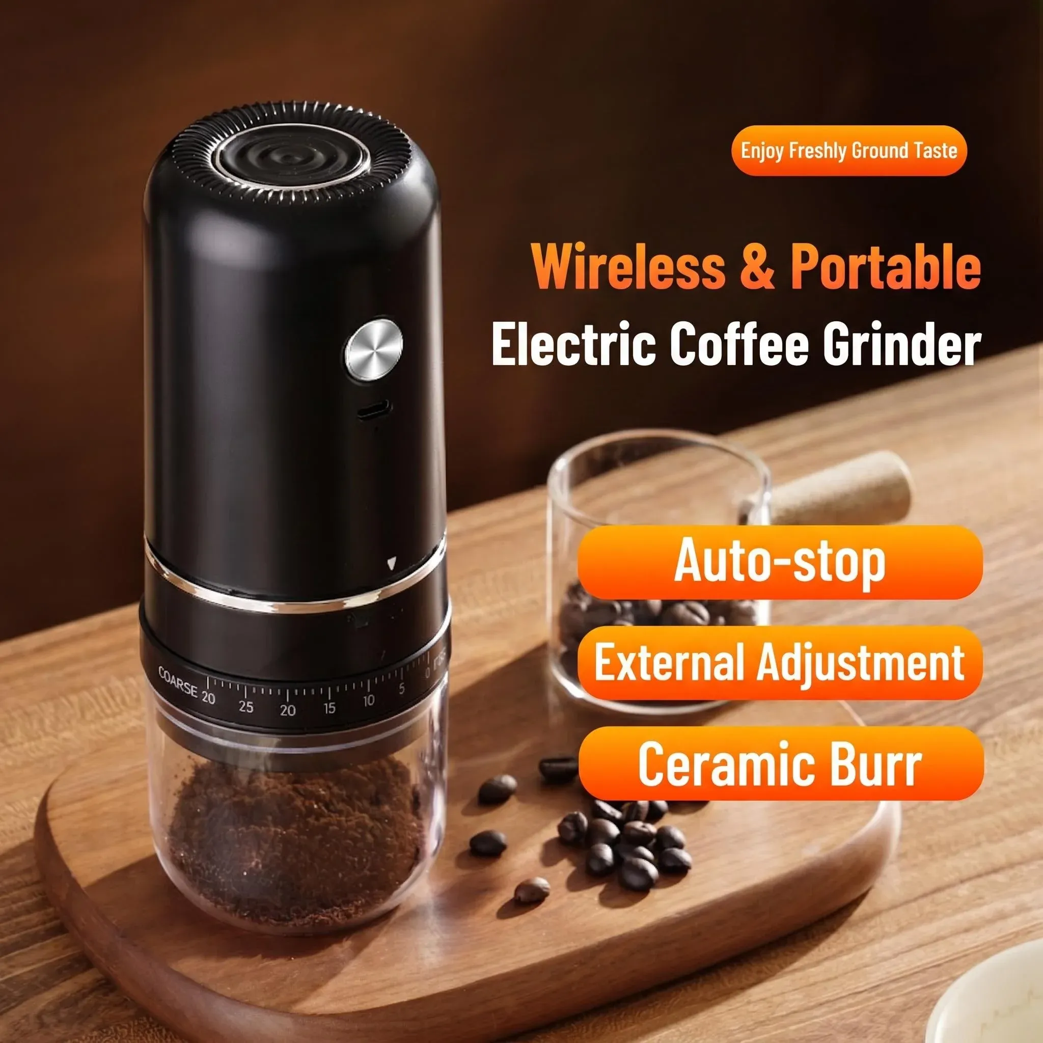 Moulin à café électrique portable rechargeable, moulin externe à mouture réglable pour expresso et café filtre 3