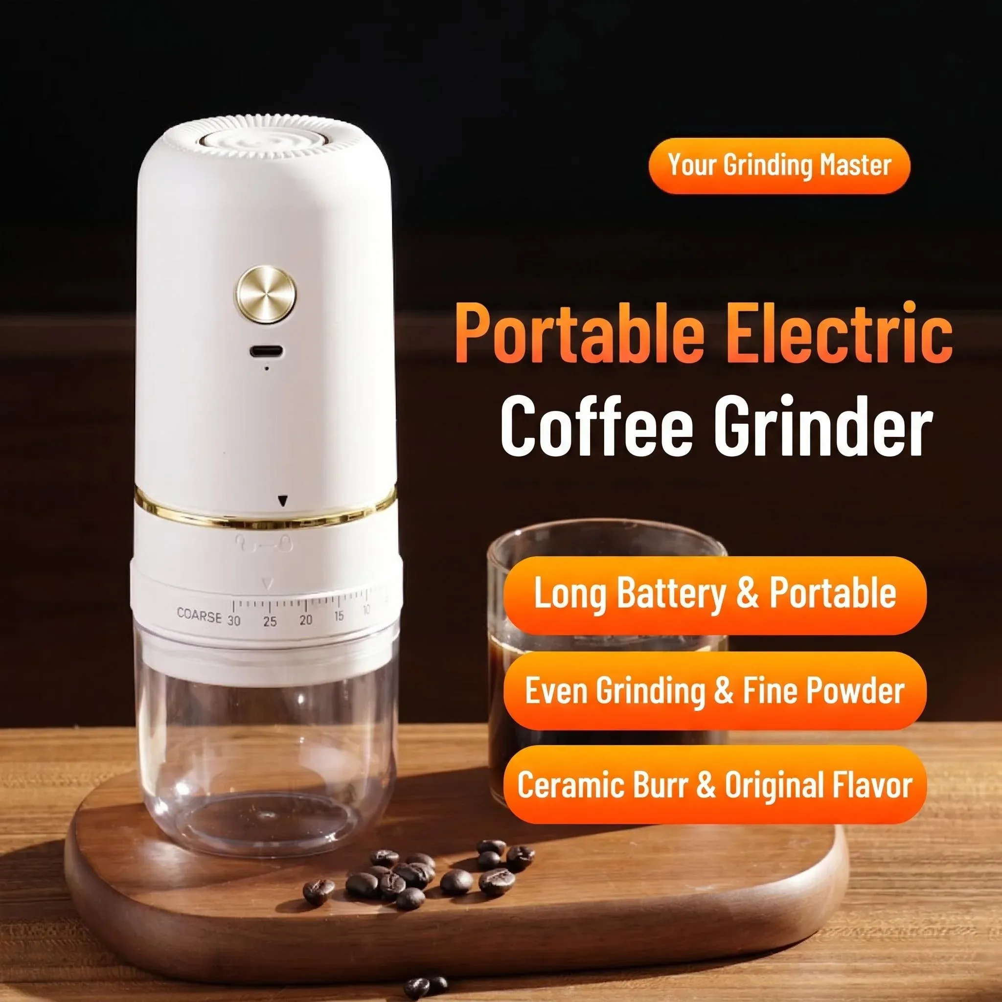 Moulin à café électrique portable rechargeable, moulin externe à mouture réglable pour expresso et café filtre 5