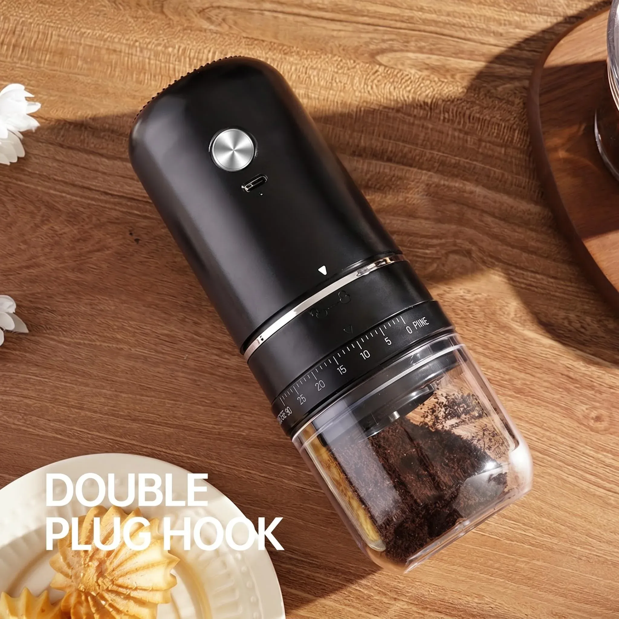 Moulin à café électrique portable rechargeable, moulin externe à mouture réglable pour expresso et café filtre 6