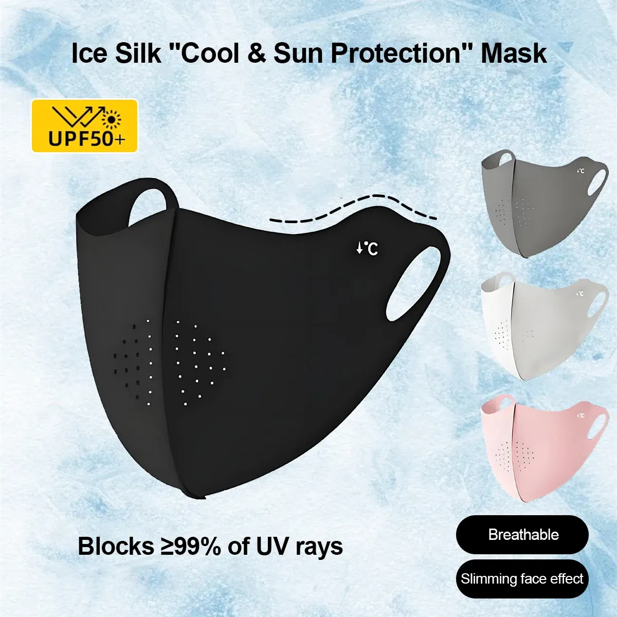 Masque Rafraîchissant en Soie Glacée pour Femme et Homme – Protection Solaire Légère, Lavable et Respirante