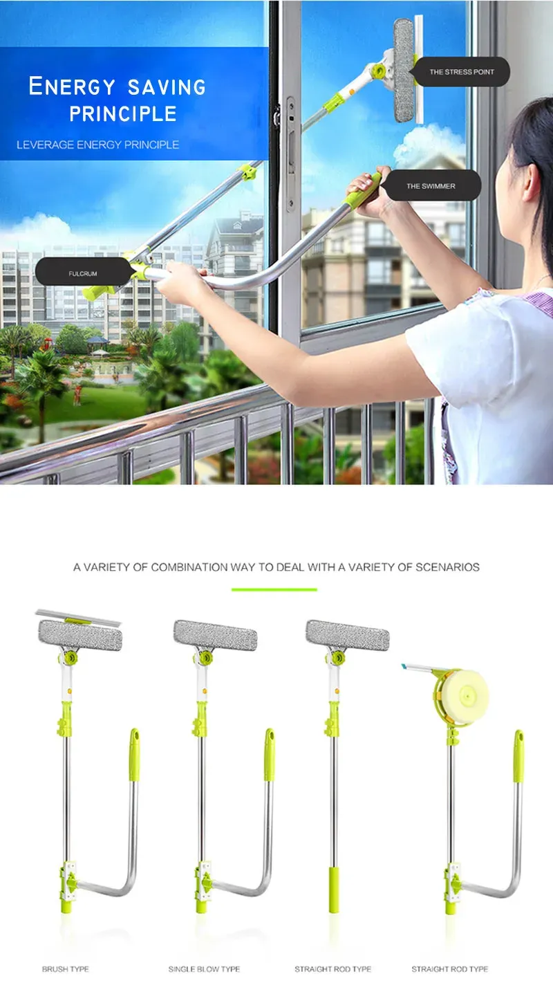 Brosse télescopique pour fenêtres, vue complète