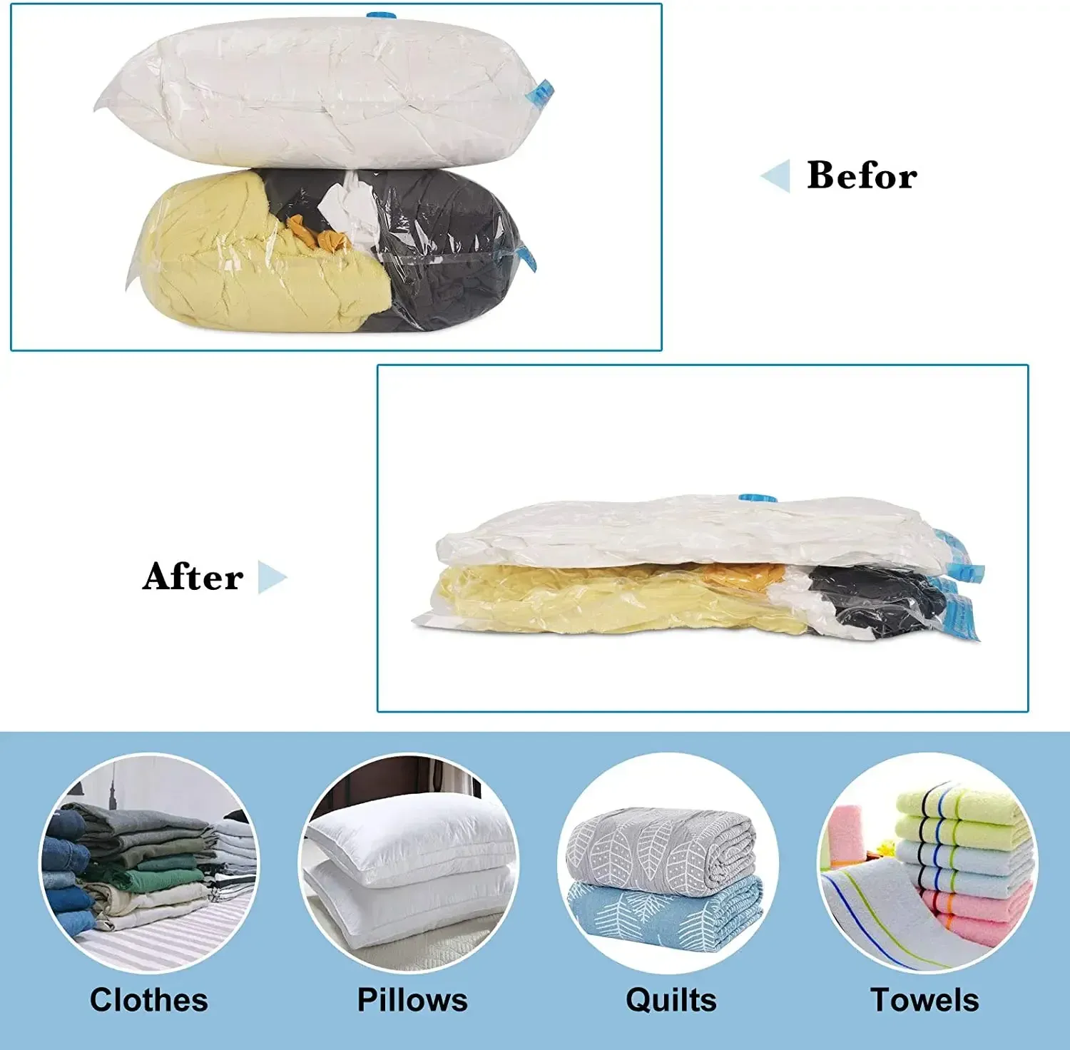 Sacs de rangement sous vide pour voyage, sacs de compression pour garde-robe et camping 5