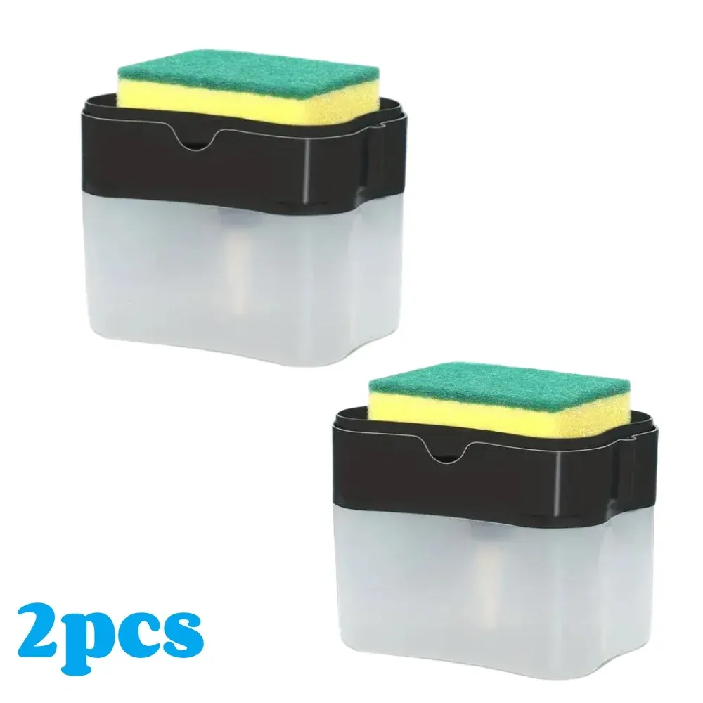 Distributeur automatique de savon 2 pièces avec support éponge et pompe, distributeur de liquide vaisselle avec support éponge et lingette, pour évier de cuisine 7