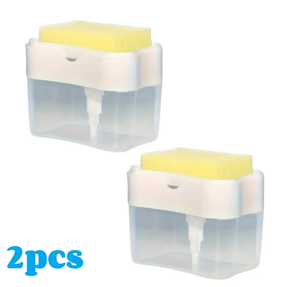 Distributeur automatique de savon 2 pièces avec support éponge et pompe, distributeur de liquide vaisselle avec support éponge et lingette, pour évier de cuisine 8