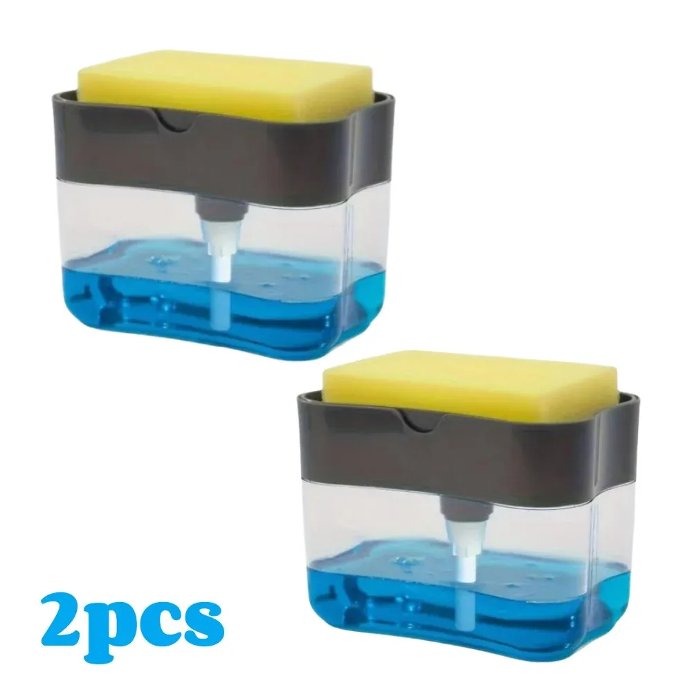 Distributeur automatique de savon 2 pièces avec support éponge et pompe, distributeur de liquide vaisselle avec support éponge et lingette, pour évier de cuisine 9