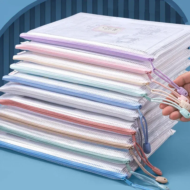 Pochette en filet transparente à fermeture éclair, formats A4 et A5, étanche, pour le rangement de documents, idéale pour les voyages, le bureau et l'école, couleur assortie au hasard - Image 1