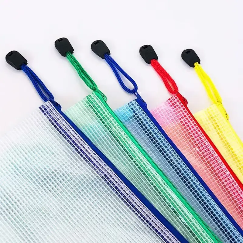 Pochette en filet transparente à fermeture éclair, formats A4 et A5, étanche, pour le rangement de documents, idéale pour les voyages, le bureau et l'école, couleur assortie au hasard 6