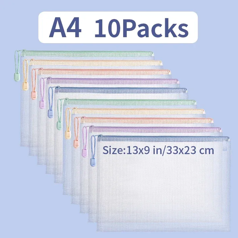 Pochette en filet transparente à fermeture éclair, formats A4 et A5, étanche, pour le rangement de documents, idéale pour les voyages, le bureau et l'école, couleur assortie au hasard 9