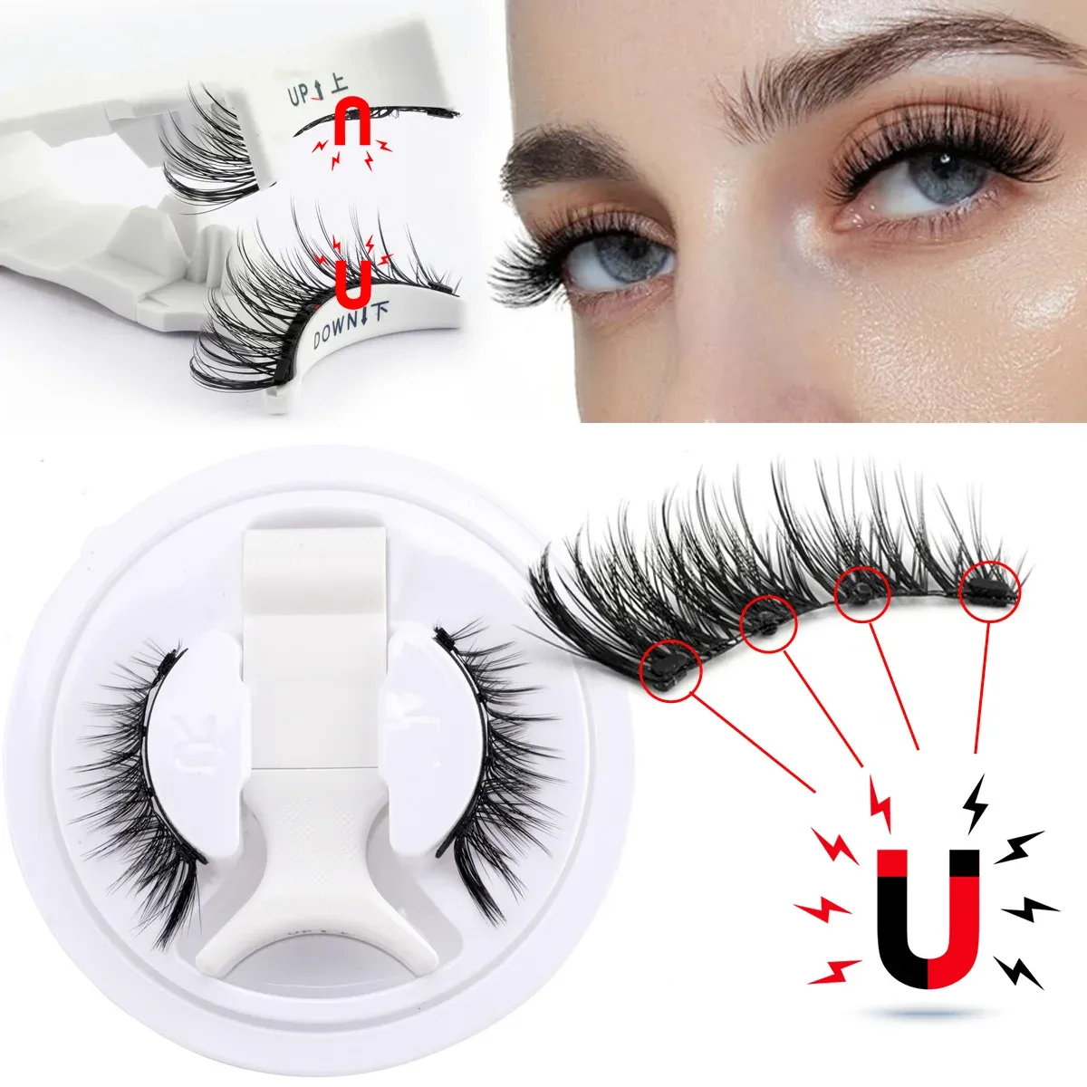 Paire de Faux Cils Magnétiques Réutilisables avec Pince, Effet Naturel et Pose Facile - Image 1