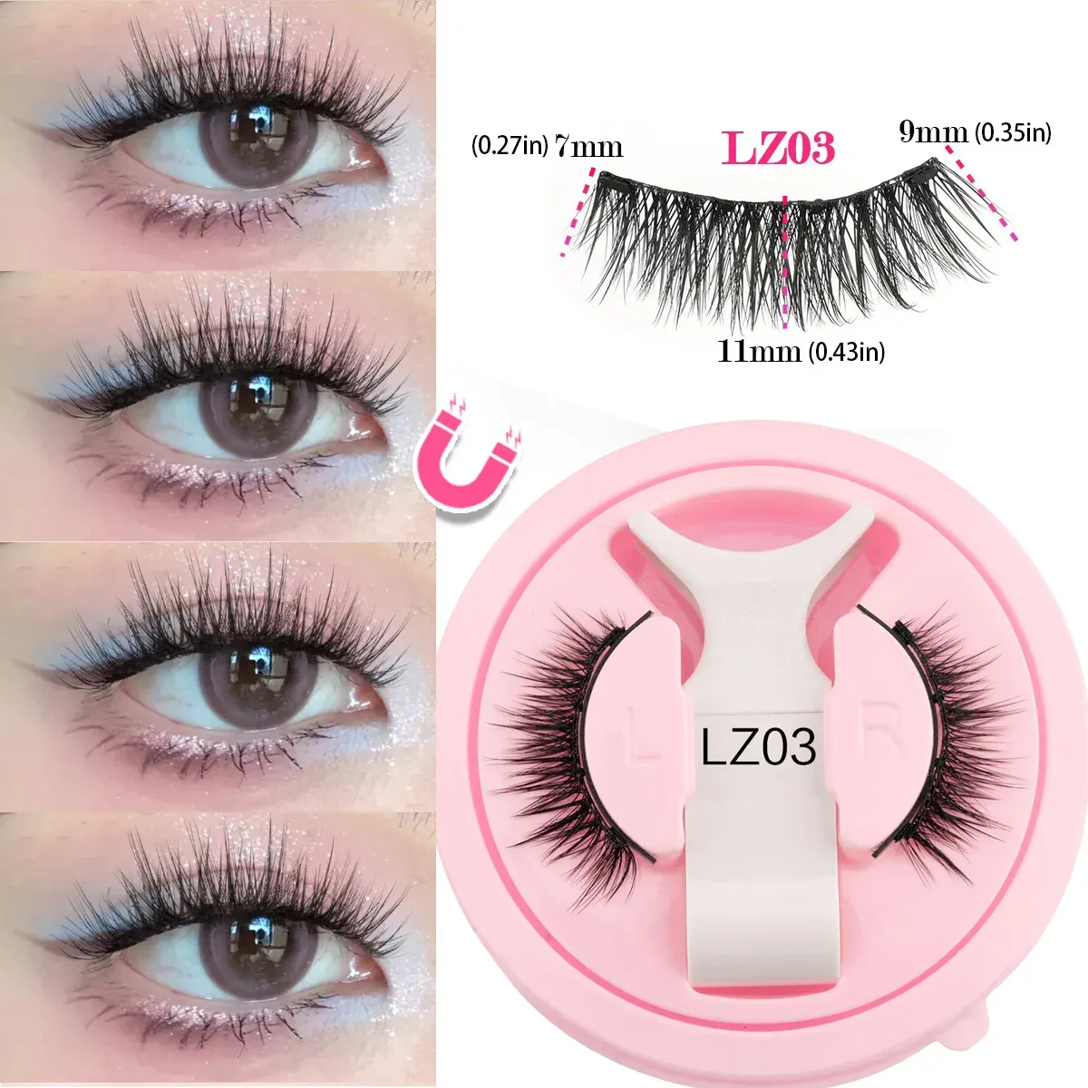 Paire de Faux Cils Magnétiques Réutilisables avec Pince, Effet Naturel et Pose Facile 16