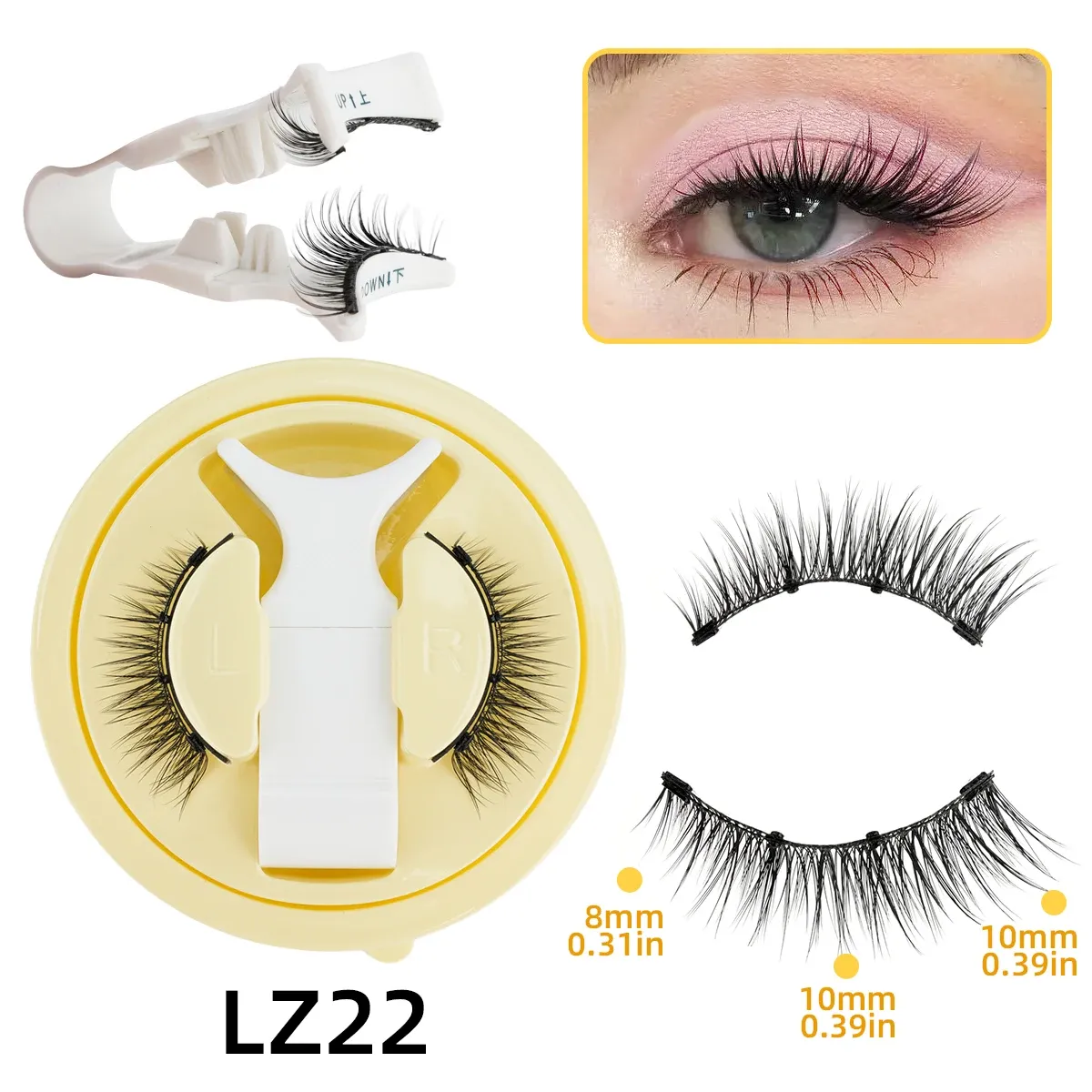 Paire de Faux Cils Magnétiques Réutilisables avec Pince, Effet Naturel et Pose Facile 24