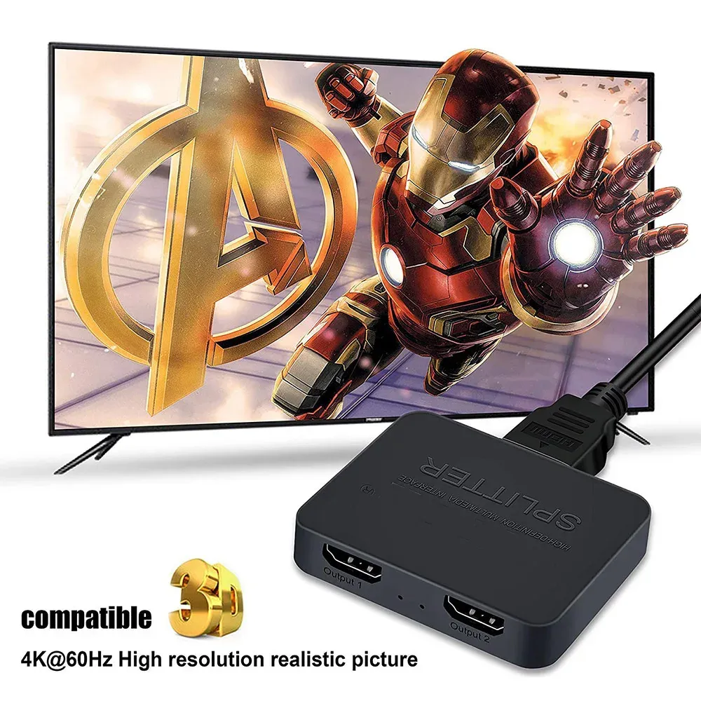 Le title is already in French, so the translation would be a cleanup. Here is a clean, professional version:

Commutateur séparateur HDMI 4K 1x2, 1 entrée, 2 sorties, amplificateur de distribution vidéo, double affichage pour boîtier, moniteur PC, projecteur, ordinateur portable 2