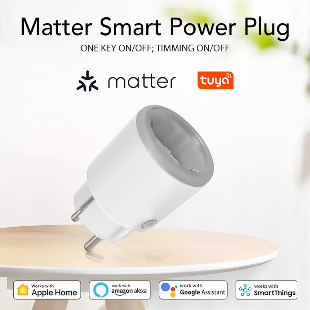 Prise intelligente Wi-Fi Matter 16 A avec compteur de puissance, télécommande, prise UE, compatible Tuya, HomeKit, Alexa, Google Home et Smart Life 2