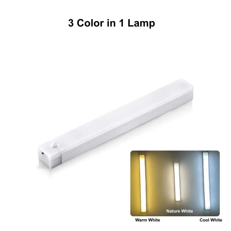 Veilleuse LED sans fil à détecteur de mouvement, rechargeable par USB, bande lumineuse pour armoire de cuisine, escalier et chevet 8