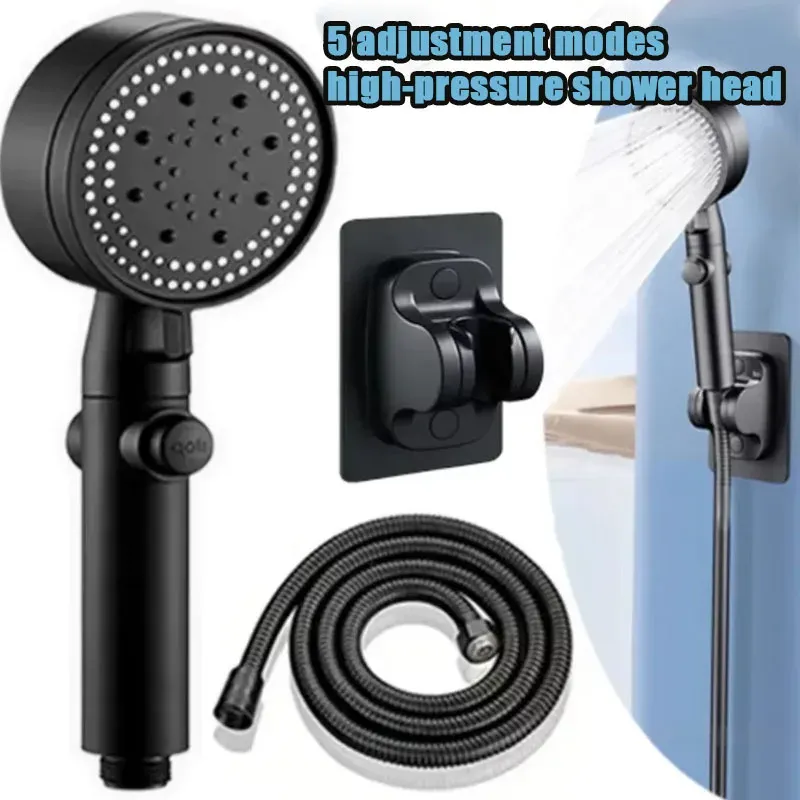 Pommeau de douche haute pression 5 modes avec flexible, économie d'eau et fonction arrêt 1