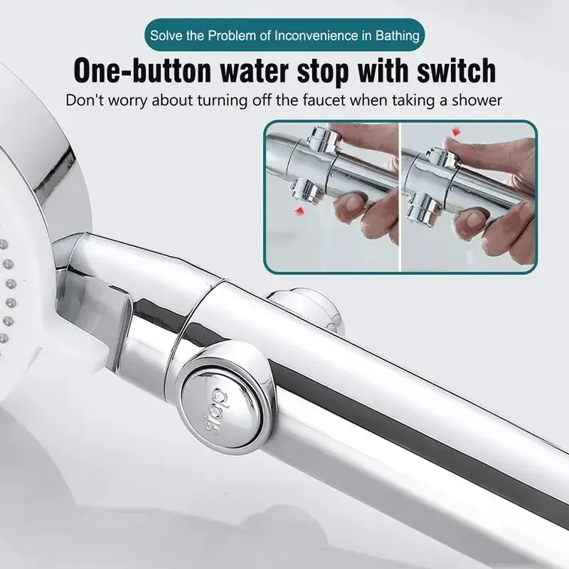 Pommeau de douche haute pression 5 modes avec flexible, économie d'eau et fonction arrêt 4