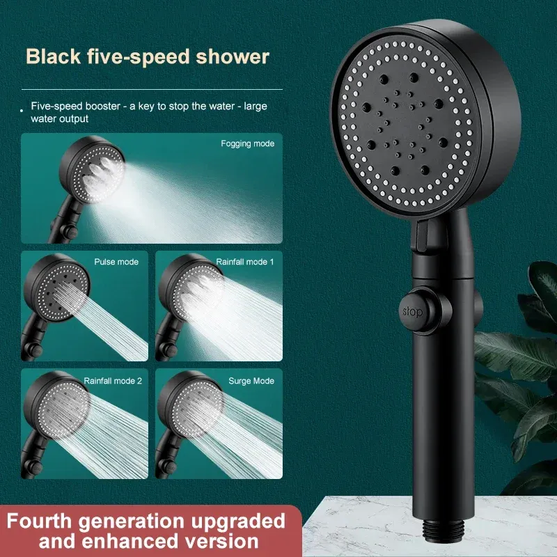 Pommeau de douche haute pression 5 modes avec flexible, économie d'eau et fonction arrêt 7