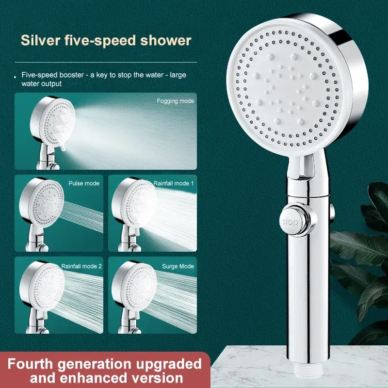 Pommeau de douche haute pression 5 modes avec flexible, économie d'eau et fonction arrêt 8