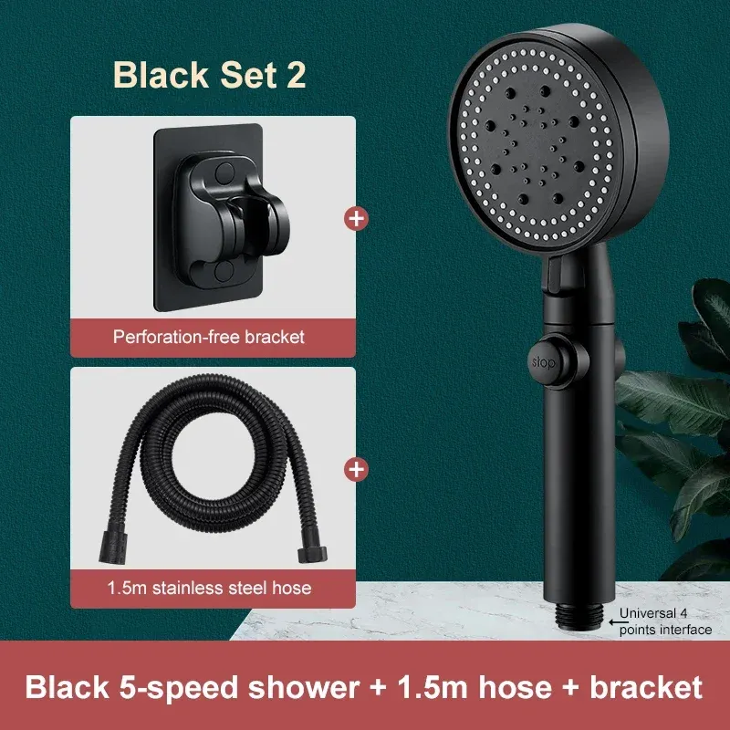Pommeau de douche haute pression 5 modes avec flexible, économie d'eau et fonction arrêt 9
