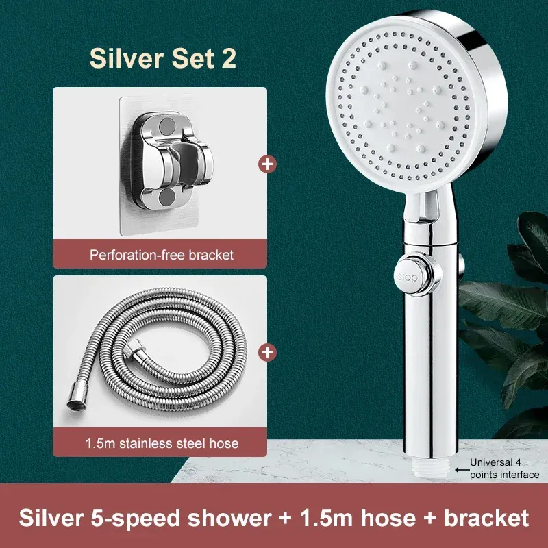 Pommeau de douche haute pression 5 modes avec flexible, économie d'eau et fonction arrêt 10