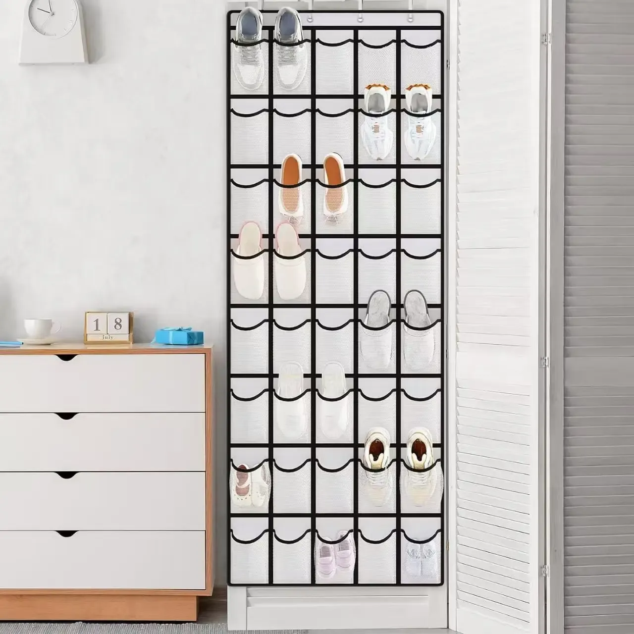 Étagère à chaussures suspendue pour porte avec grandes poches en maille, organisateur de chaussures pour placard 12