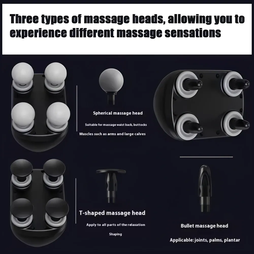 Pistolet de massage musculaire portable à 4 têtes, haute fréquence, pour le cou, les épaules et la taille 2