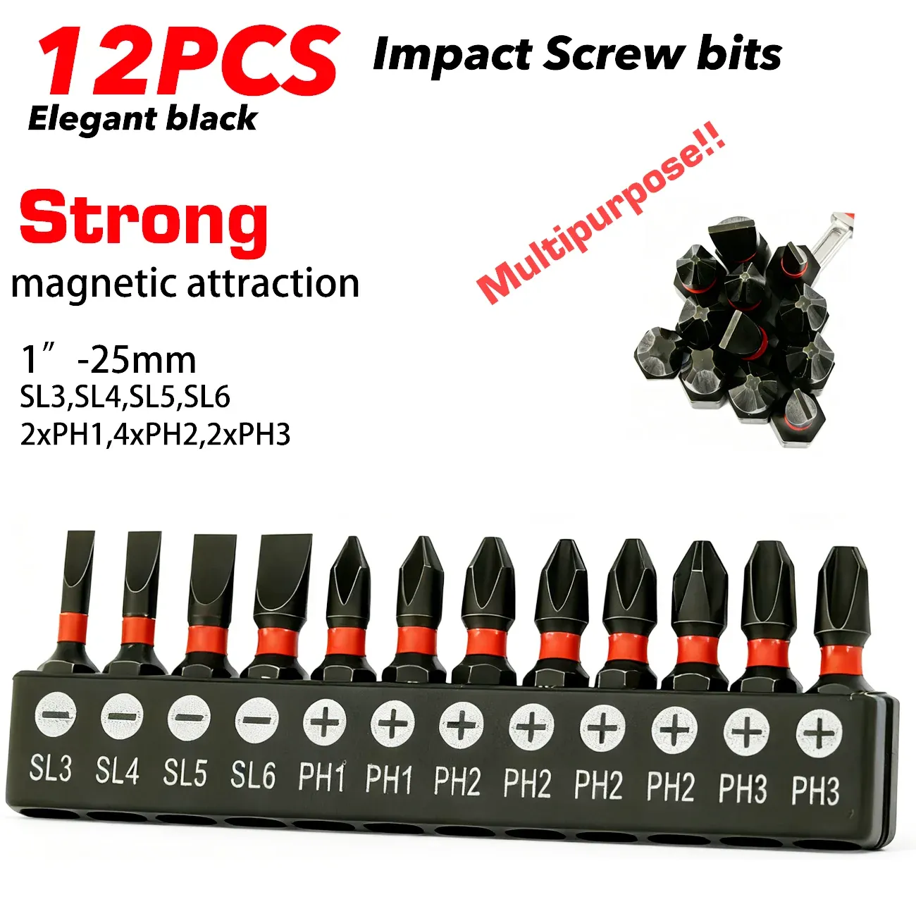 Jeu de 12 à 24 embouts de tournevis Phillips/fente en acier allié S2, haute résistance et antichoc, longueurs 25/50 mm, fort magnétisme, compatibles outils électriques 8