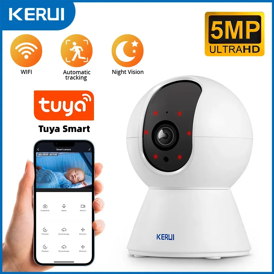 Caméra d'intérieur Wi-Fi intelligente Tuya, mini caméra IP sans fil avec IA, détection humaine et surveillance pour bébé, 5 MP