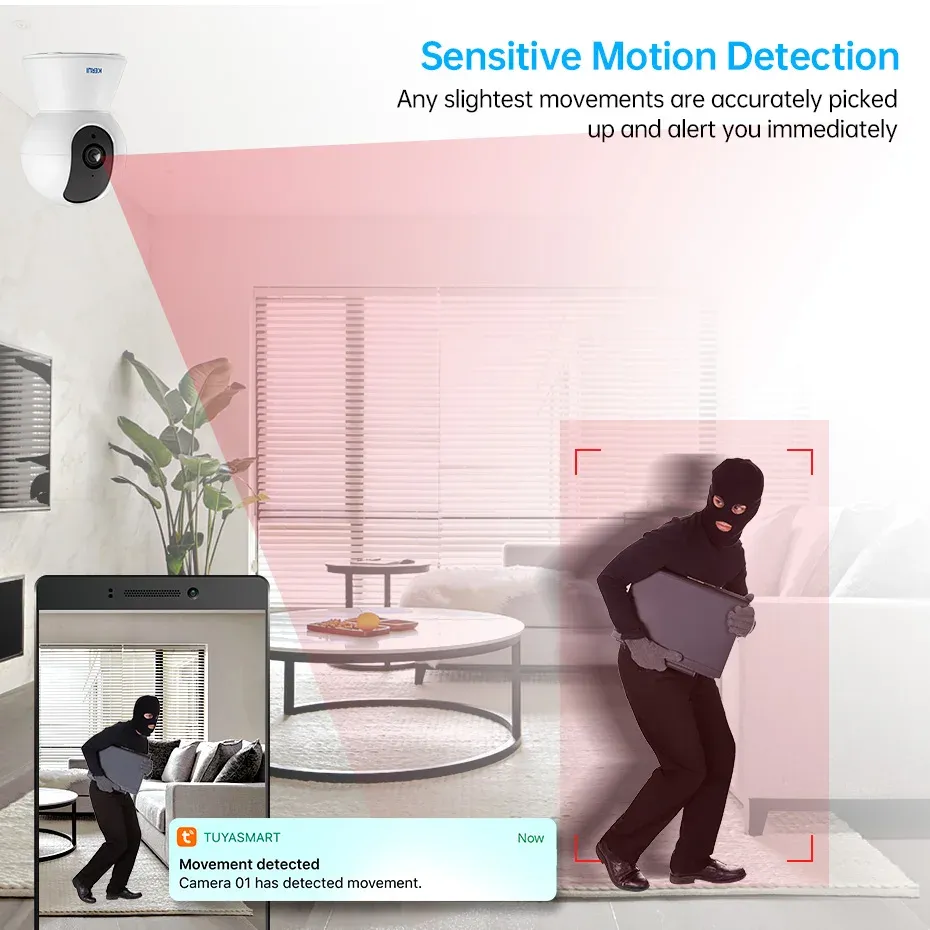 Caméra d'intérieur Wi-Fi intelligente Tuya, mini caméra IP sans fil avec IA, détection humaine et surveillance pour bébé, 5 MP 2
