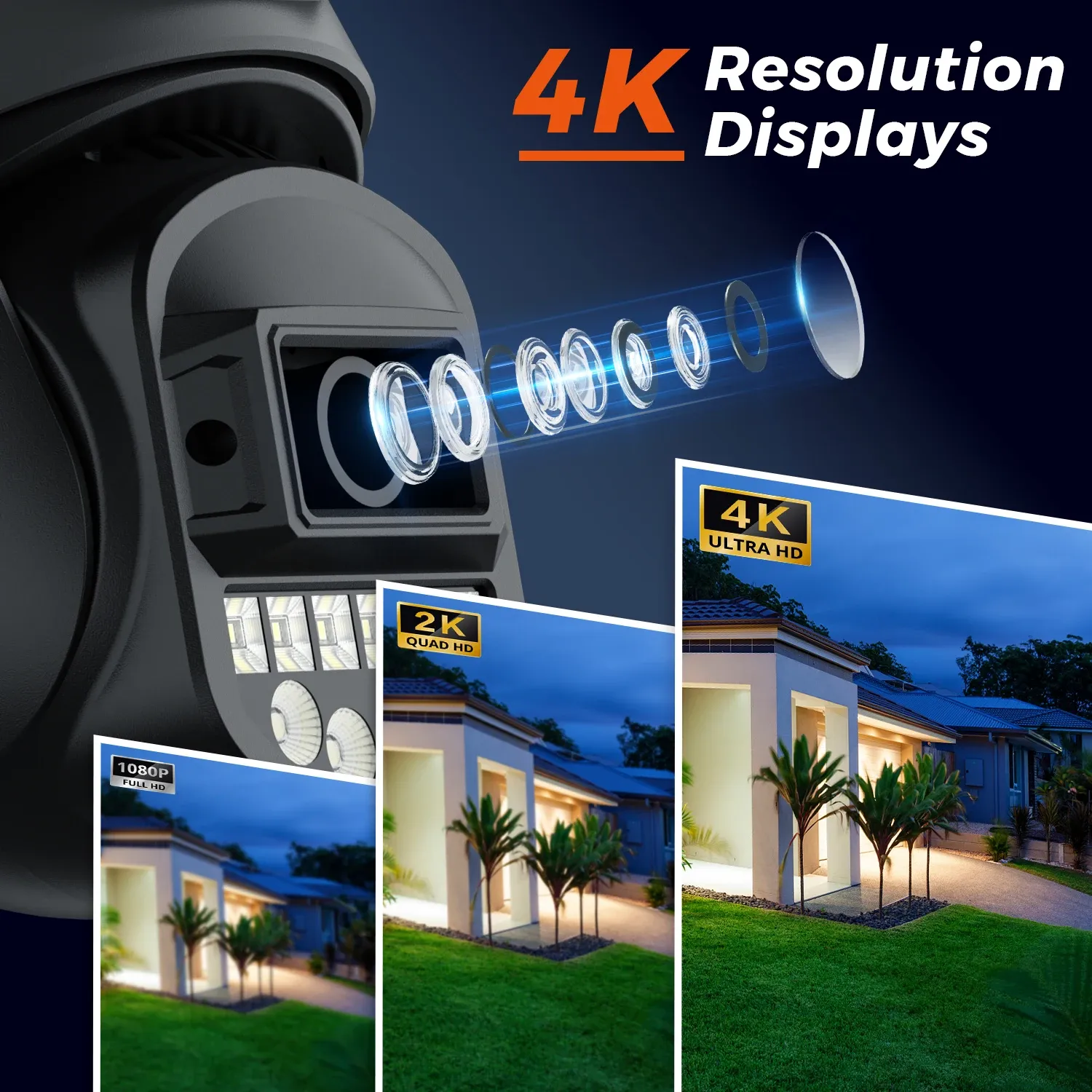 Caméra PTZ Wi-Fi extérieure BESDER 5K 10MP avec détection humaine par IA, double écran, 4K 8MP, audio bidirectionnel, alerte par e-mail et alarme, compatible O-KAM Pro 4