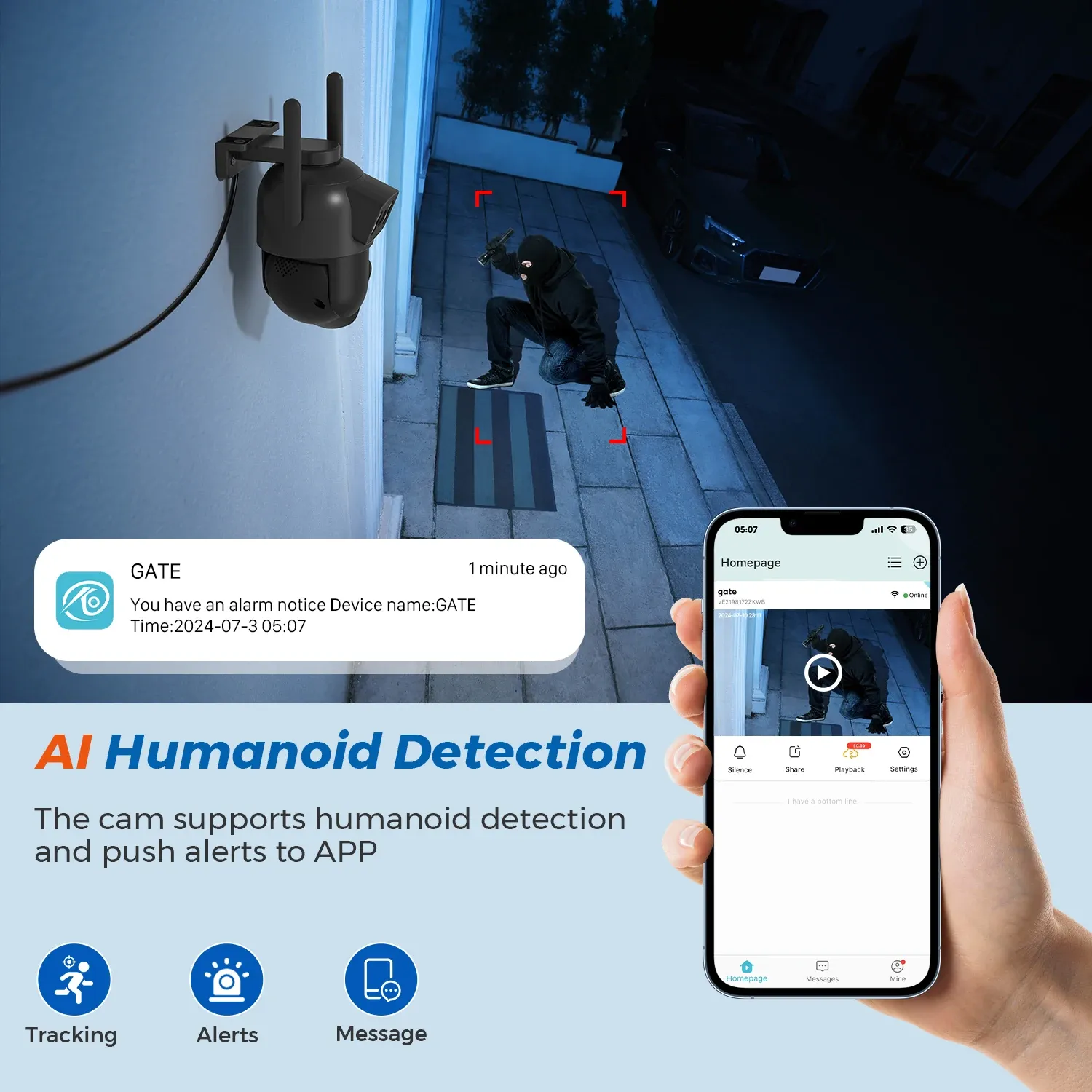 Alerte de détection humaine par IA