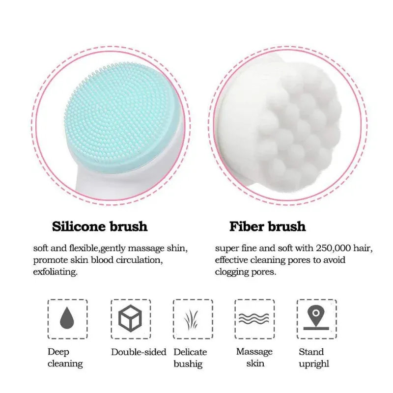 Brosse nettoyante double face en silicone 3D pour le visage, massage manuel et exfoliation en poils souples 5