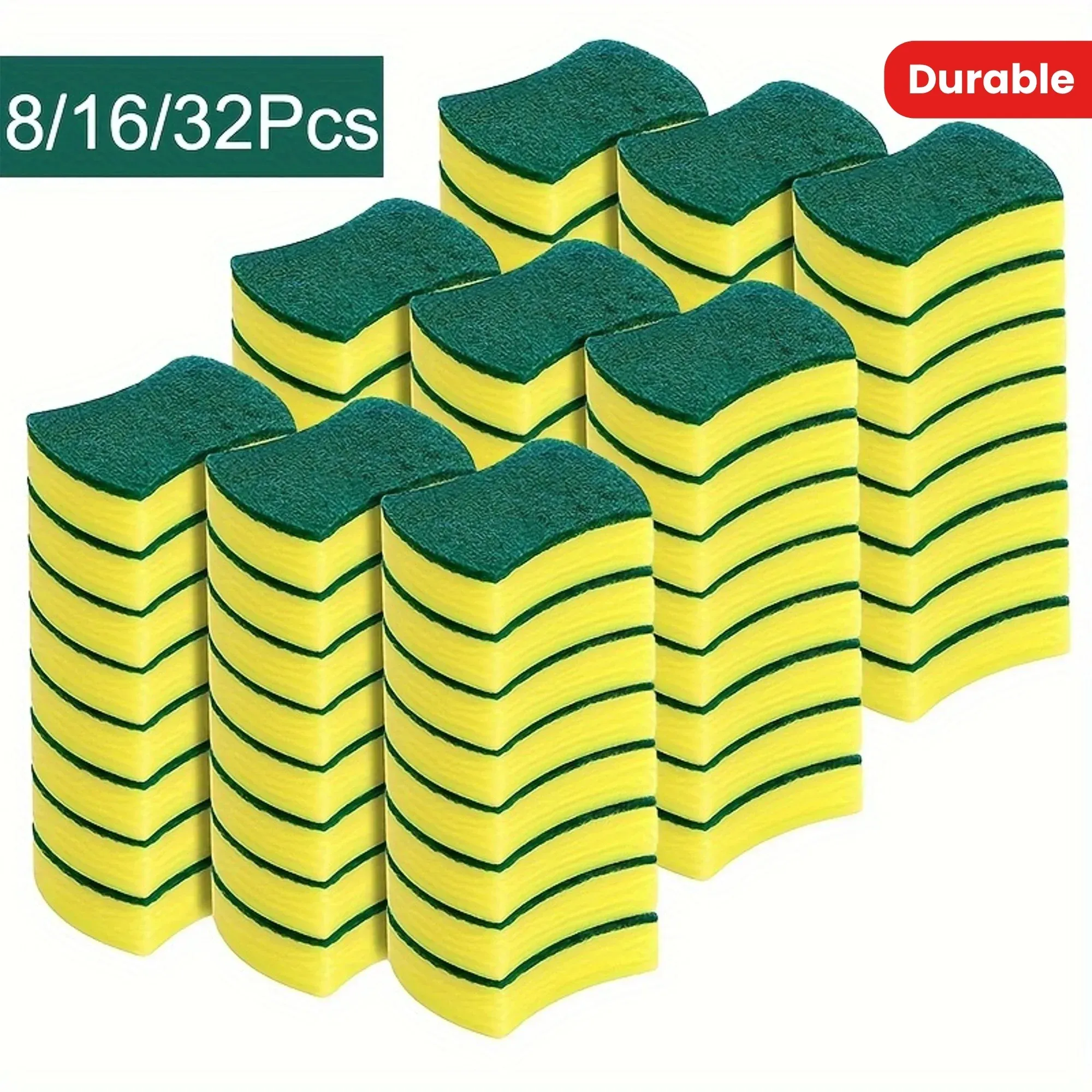 Lot de 8, 16 ou 32 éponges polyvalentes à récurer double face, durables, idéales pour la cuisine et l'entretien domestique - Image 1
