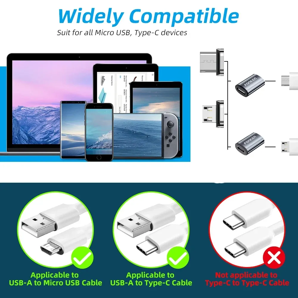 Connecteur magnétique pour câble de téléphone portable, Micro USB et USB Type-C, compatible Huawei et Android 4