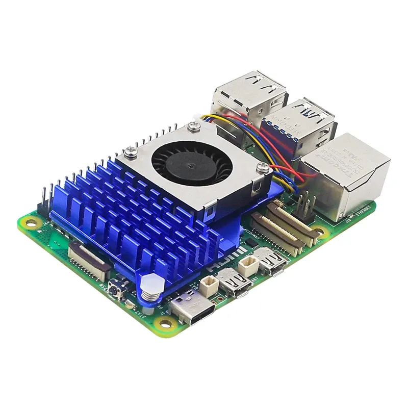 Refroidisseur actif en aluminium pour Raspberry Pi 5 avec ventilateur PWM à vitesse réglable, disponible en noir, argent et bleu 2